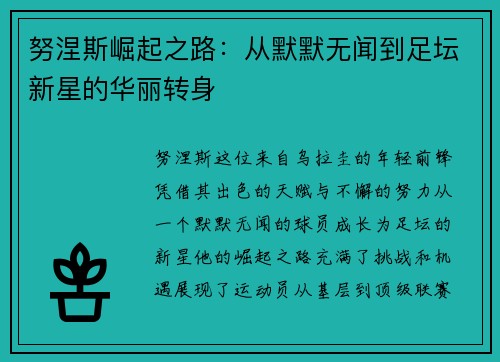 努涅斯崛起之路：从默默无闻到足坛新星的华丽转身
