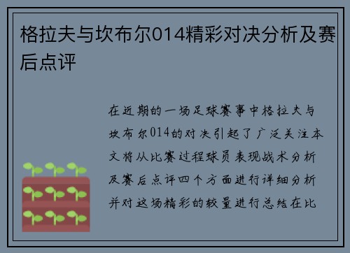 格拉夫与坎布尔014精彩对决分析及赛后点评