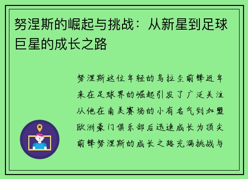 努涅斯的崛起与挑战：从新星到足球巨星的成长之路